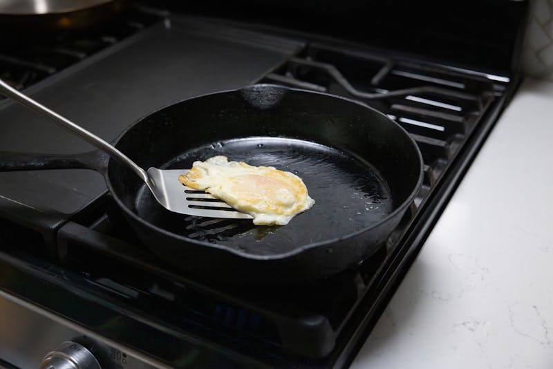 An egg on a pan