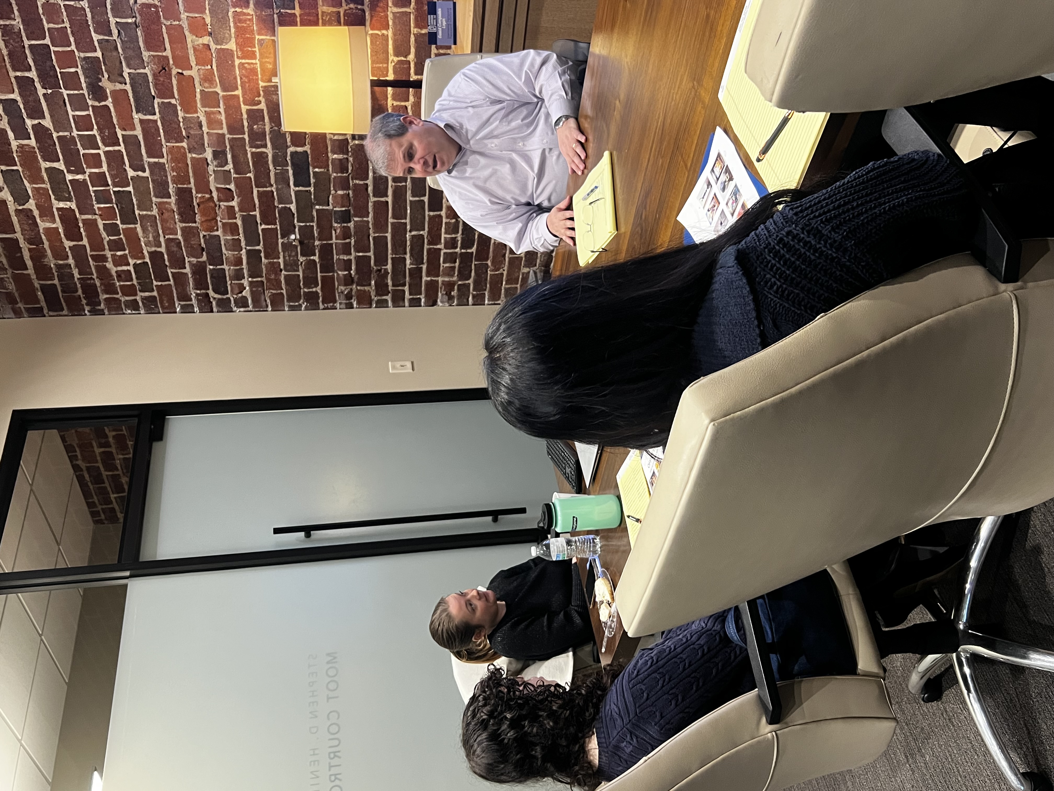 Jay Stewart speaking with students about law