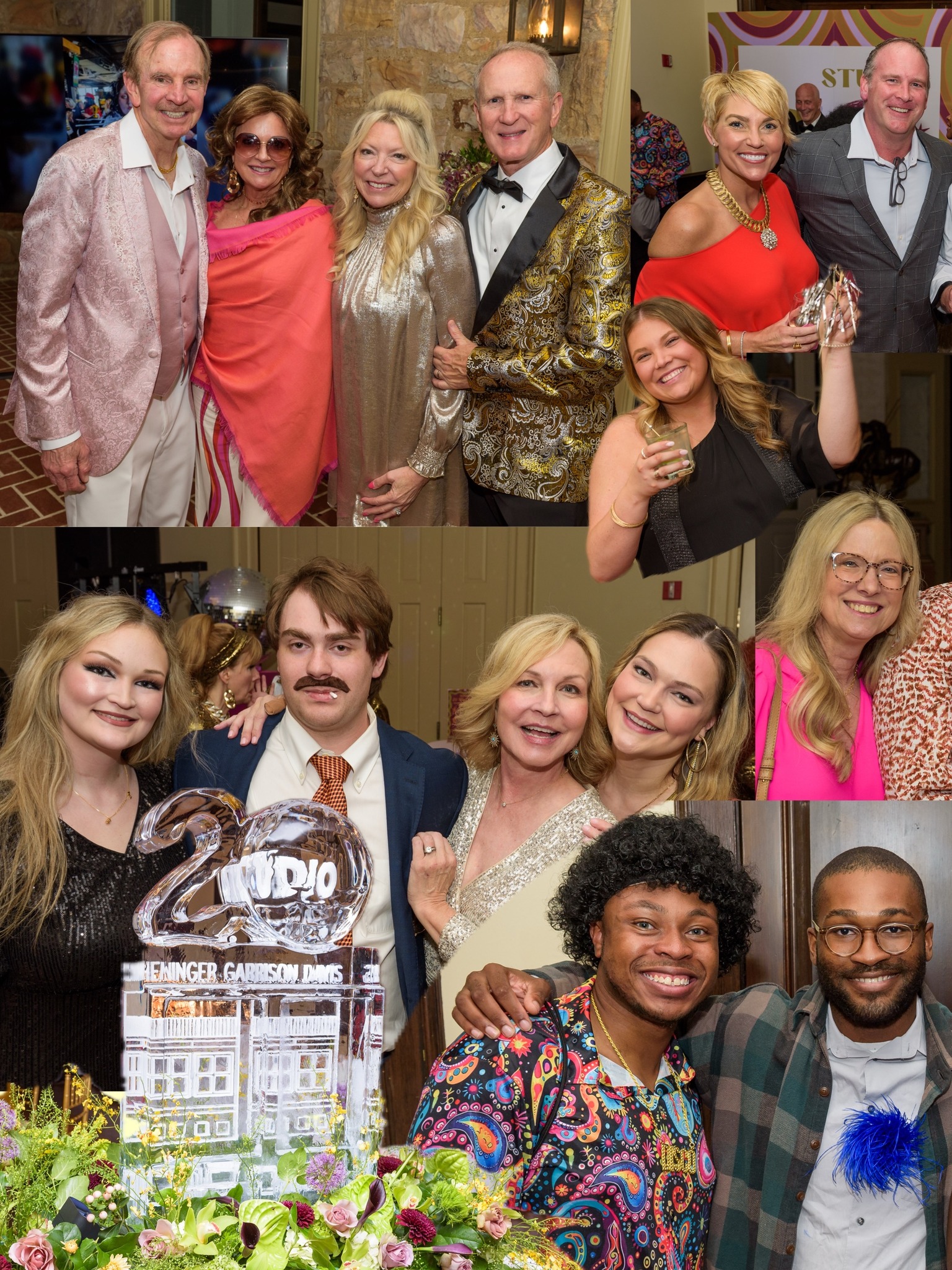 A collage of pictures showing people at the party
