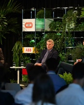 Peter Messerli (Director, Wyss Academy for Nature) and Christoph Ammann (Member of the Executive Council of the Canton of Bern) participate in a panel discussion at the 2020 CE2 Conference.