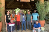 Left to right, first row: Maximilian Möller (OpenForests partner), Jan Göpel; second row: Chantal Hari, Margaret Owuor, Marie-Estelle Demory, Edouard Davin, Alex Kimiri, Marcel Wälti, Cornelius Okello. Kenya, October 2024.