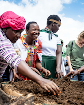 The mushroom project is an opportunity for women in pastoralist communities to gain new skills and knowledge, in efforts to improve livelihoods through sale of mushrooms. Susan Kabacia of the NMK (left, in pink head wrap) and Elizabeth Kuraru of the Green Earth Warriors (second from left) are committed to rural women’s empowerment.