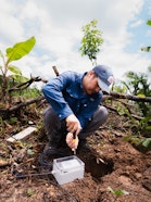 Alejandro Portillo, senior research associate, installing the soil moisture sensors at the Asociación de Agricultura Ecológica.