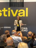 Supattira Patti Rodboontham speaks to the audience during Diplomacy Day at the Locarno Film Festival.