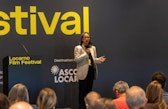 Supattira “Patti” Rodboontham addresses the audience during her Diplomacy Day pitch at the Locarno Film Festival.