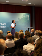 Sheila Funnell speaking at the Wyss Academy's Beyond5 event, Kursaal Bern.