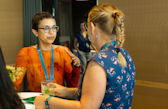 Seta Thakur and Prof. Dr. Julie Zähringer exchanging at the Wyss Academy's Beyond5 event, Kursaal Bern.