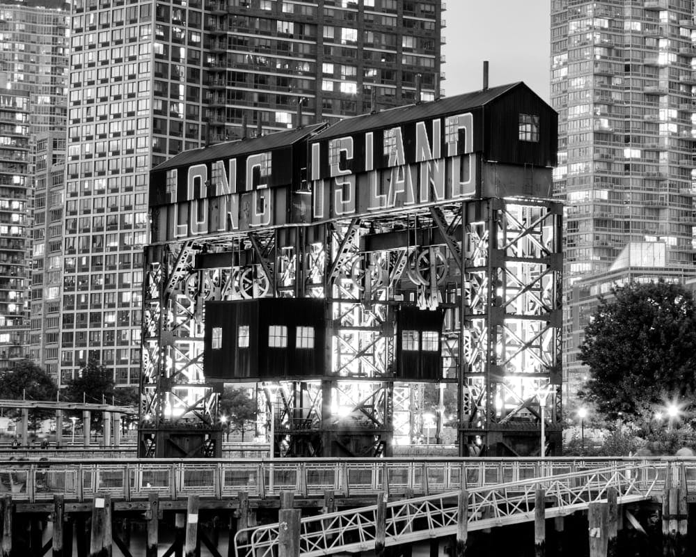 greyscale long island building