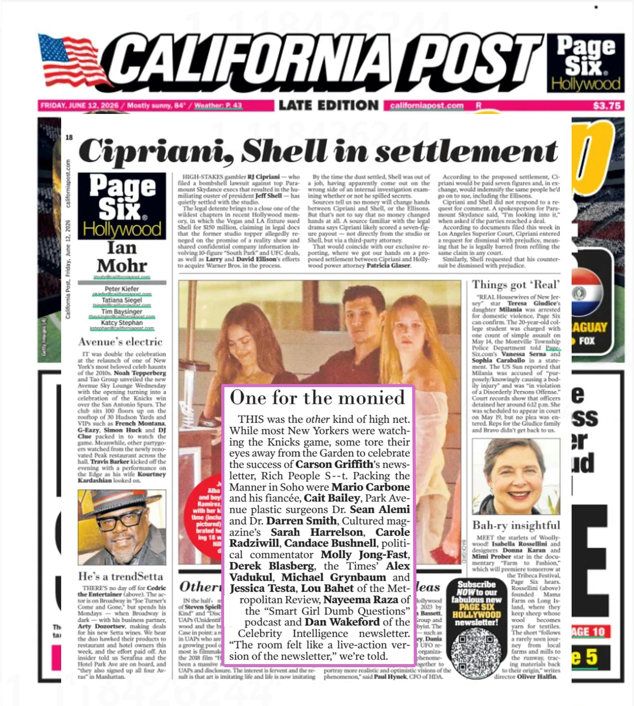 Cipriani, Shell in Settlement