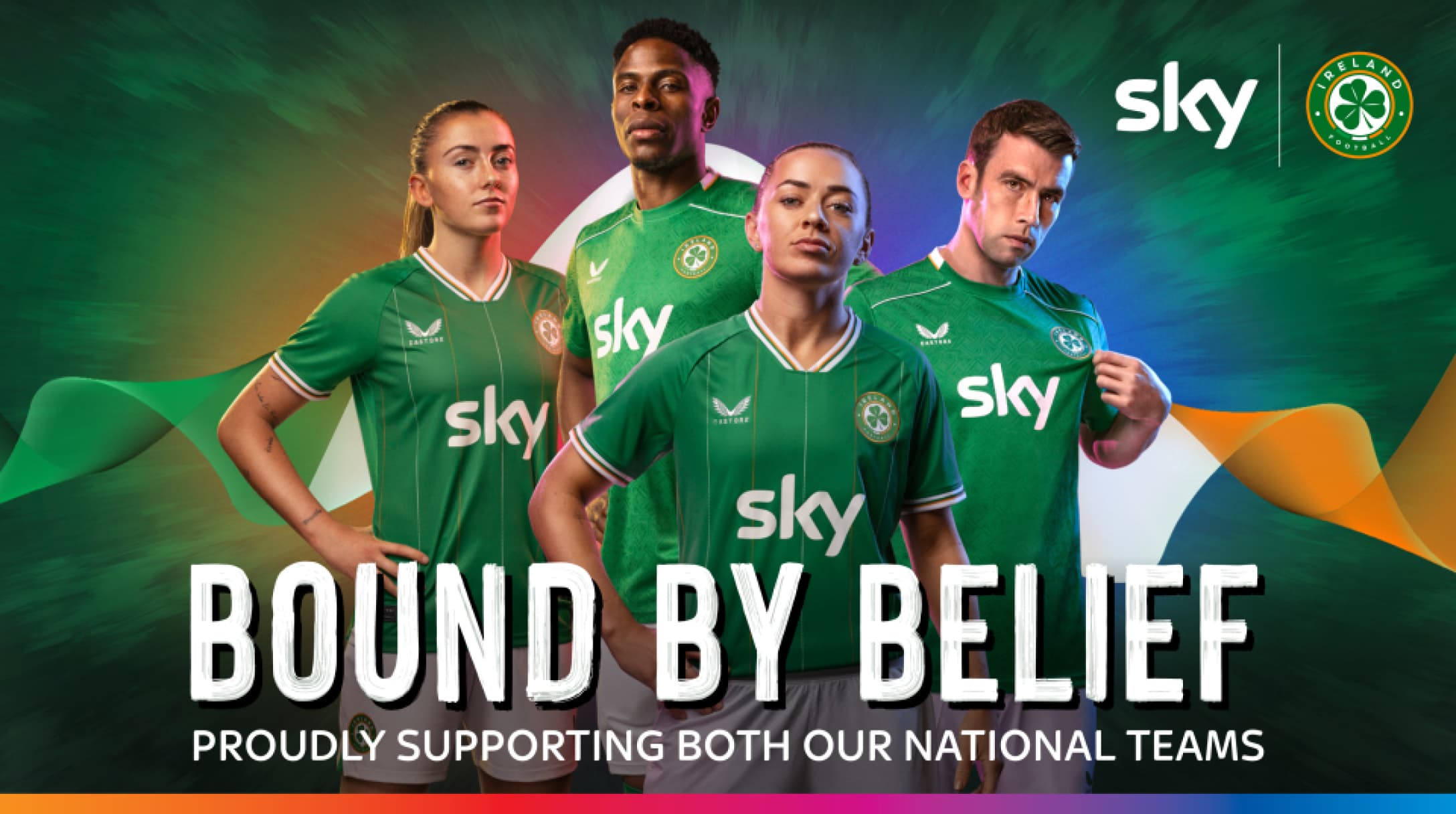 A dynamic image of players from the men's and women's National football team