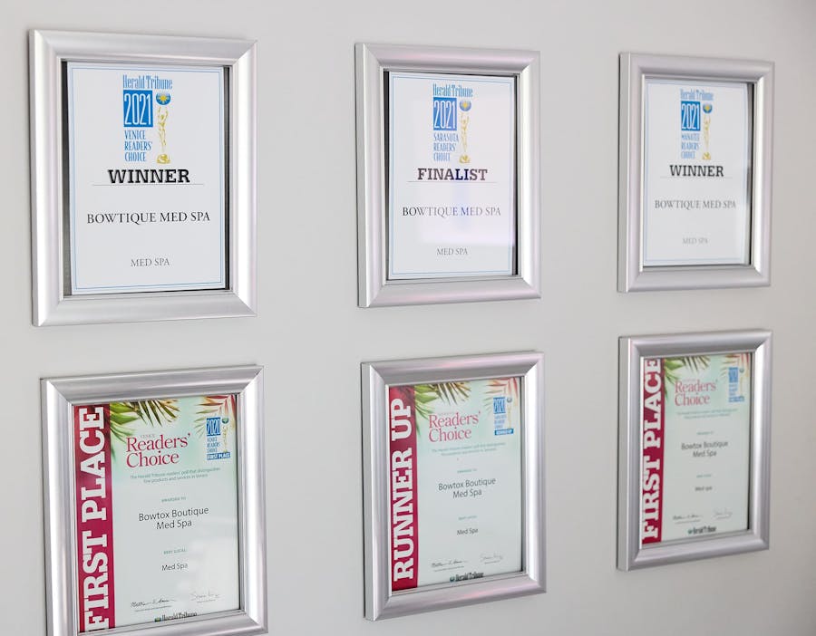 awards on a wall