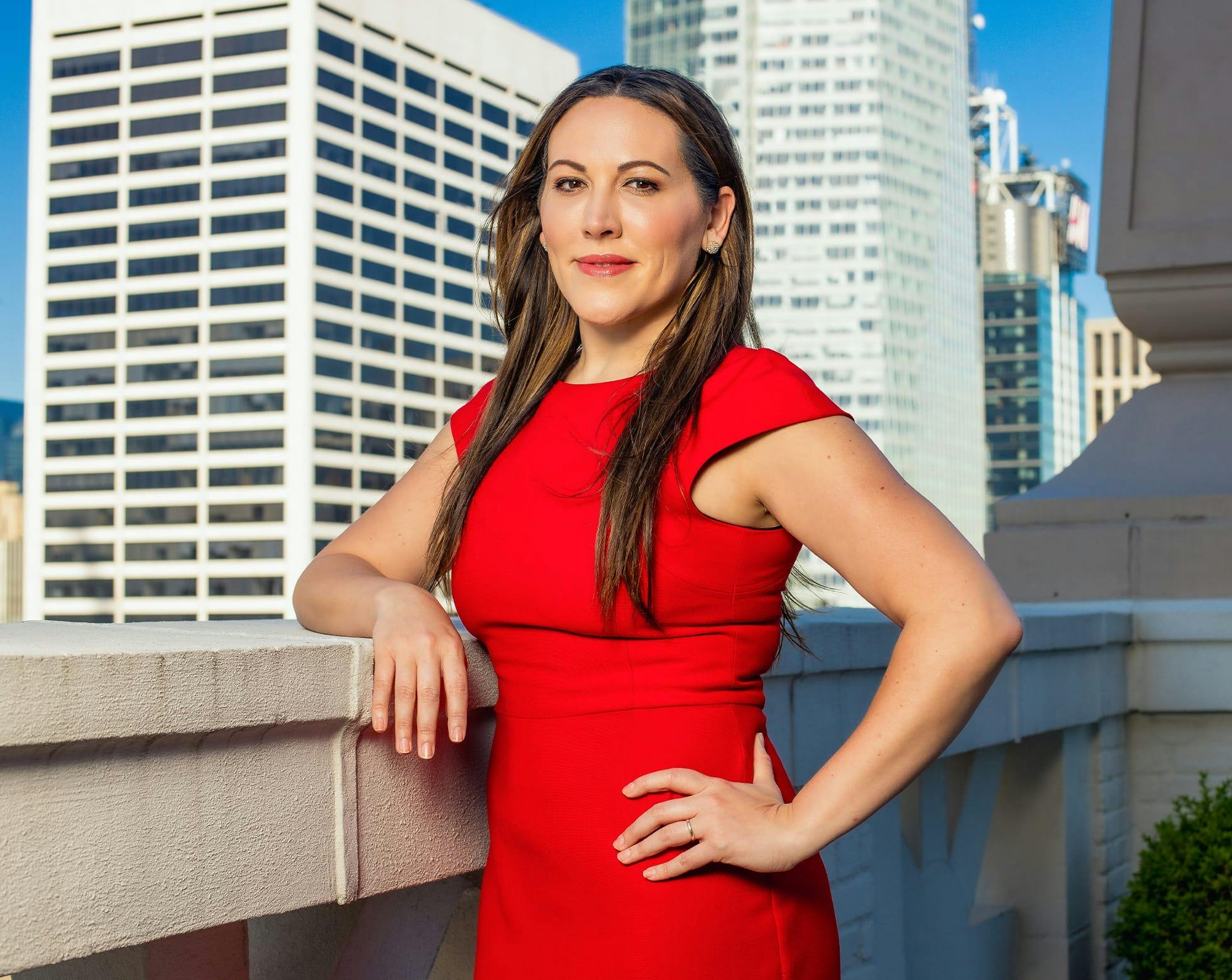 Woman in red dress