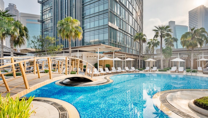 JW Marriott Marquis City Center Doha Swimming pool with bridge over the water