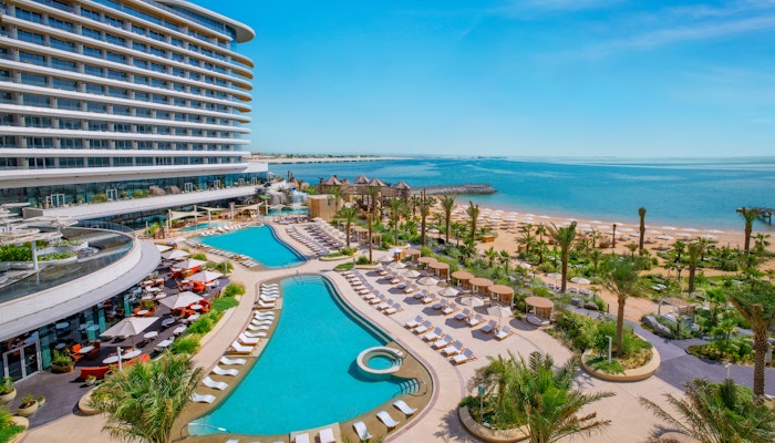 Waldorf Astoria Lusail Doha Modern pool overlooking a beach