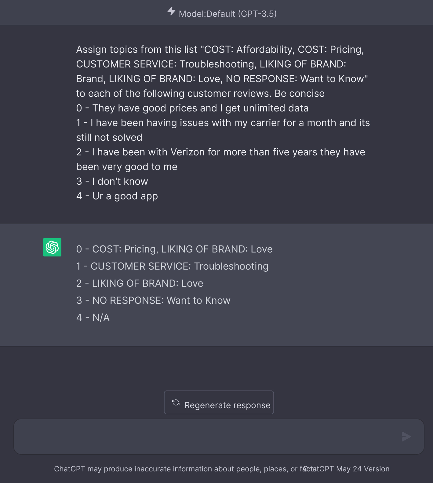 ChatGPT’s UI with Prompt vs. Caplena’s UI for Topic Assignment