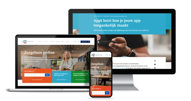 Schermafbeeldingen van SIDN op verschillende devices