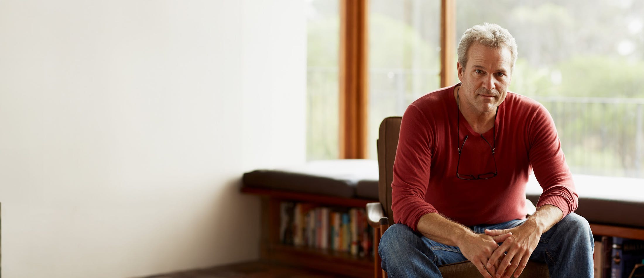 man sitting inside