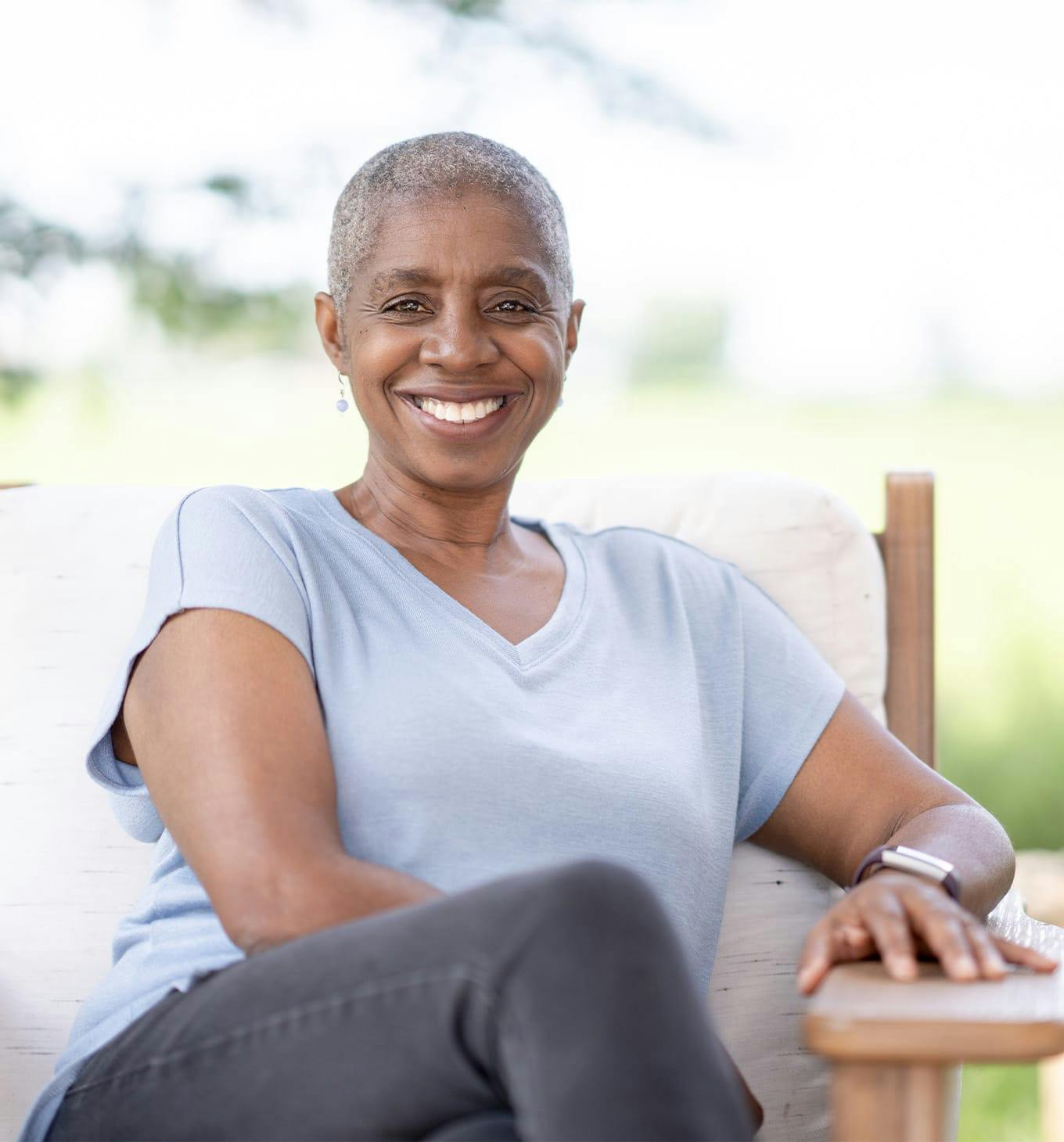 woman smiling outside