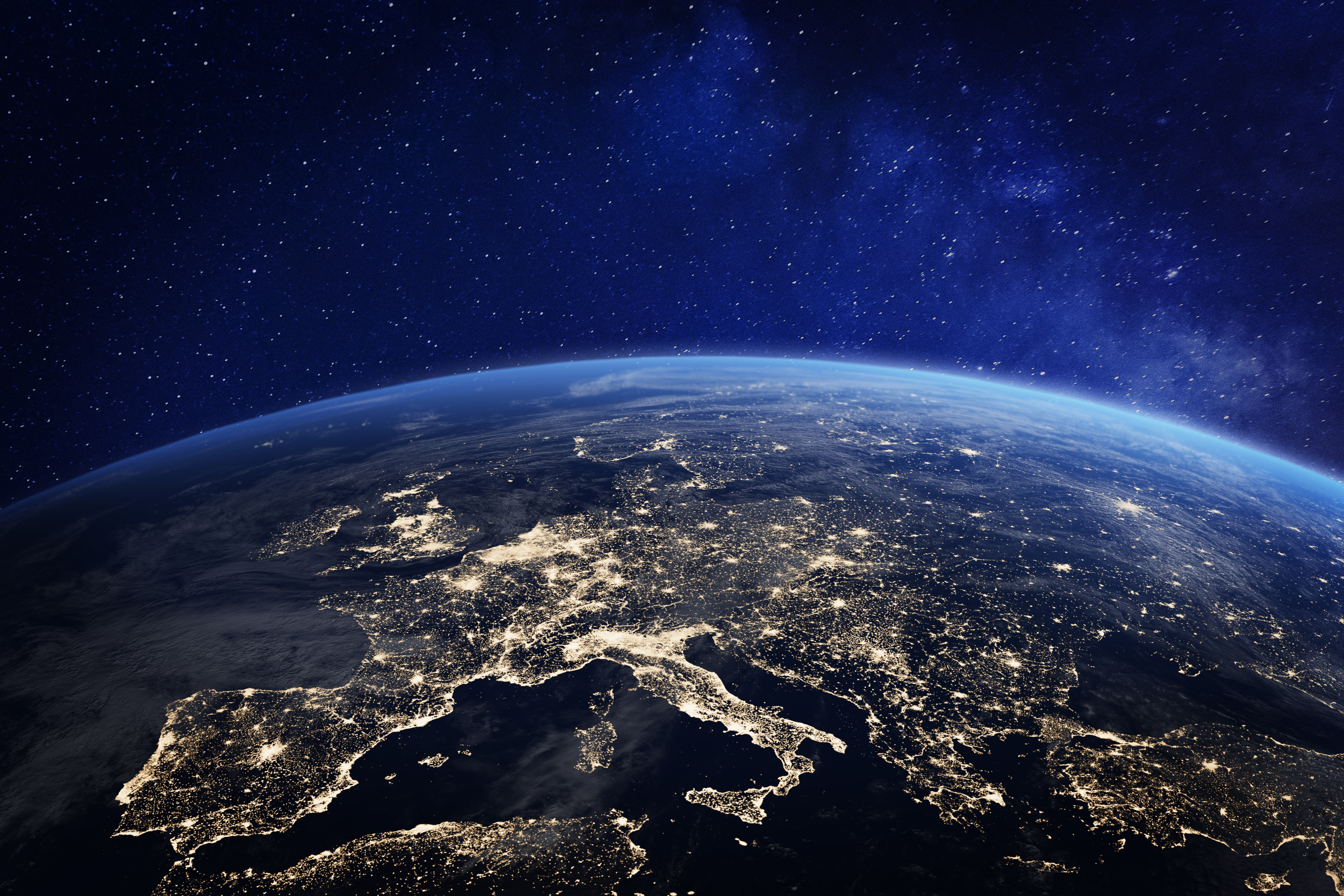 World with europe light up