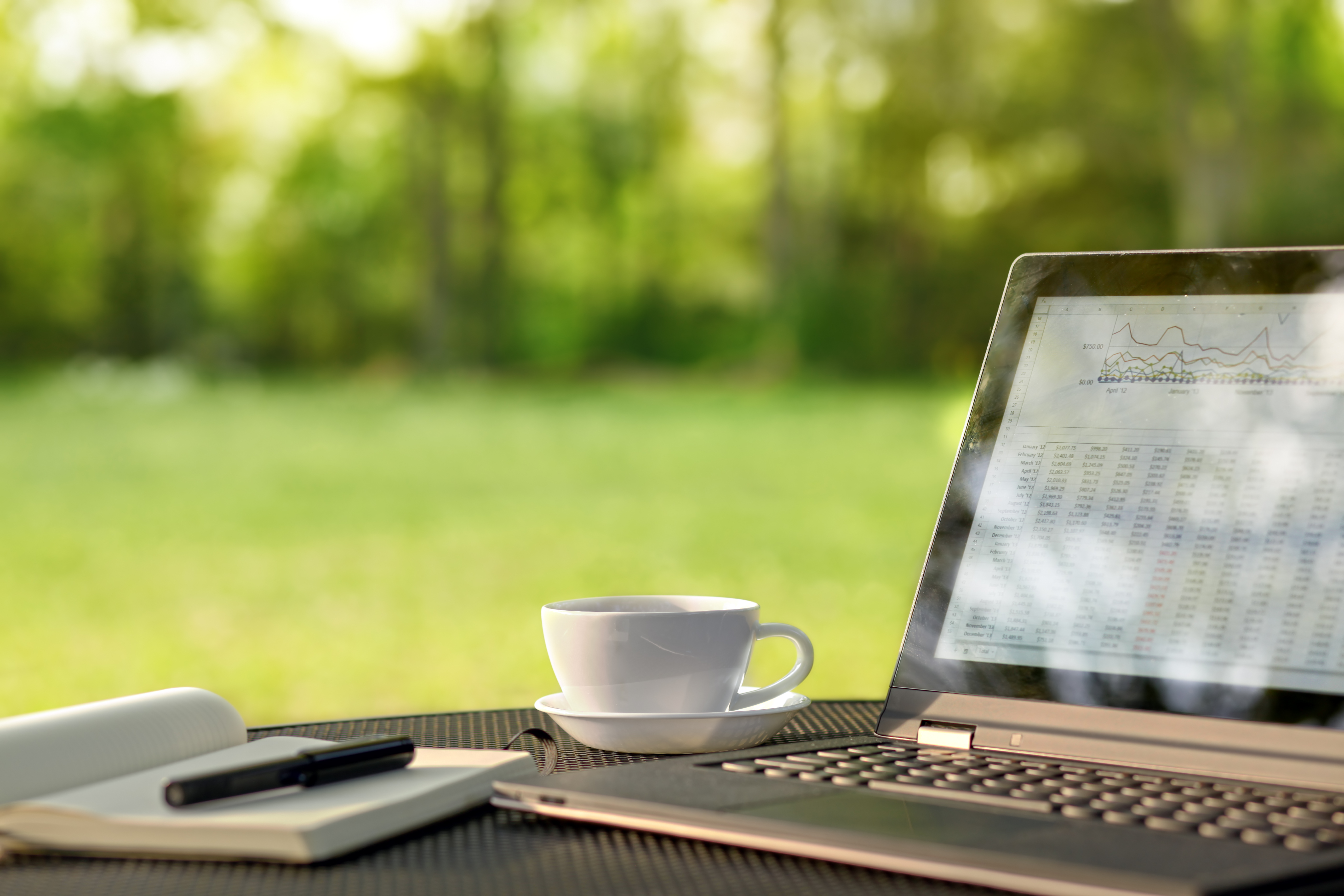 laptop outside on a table