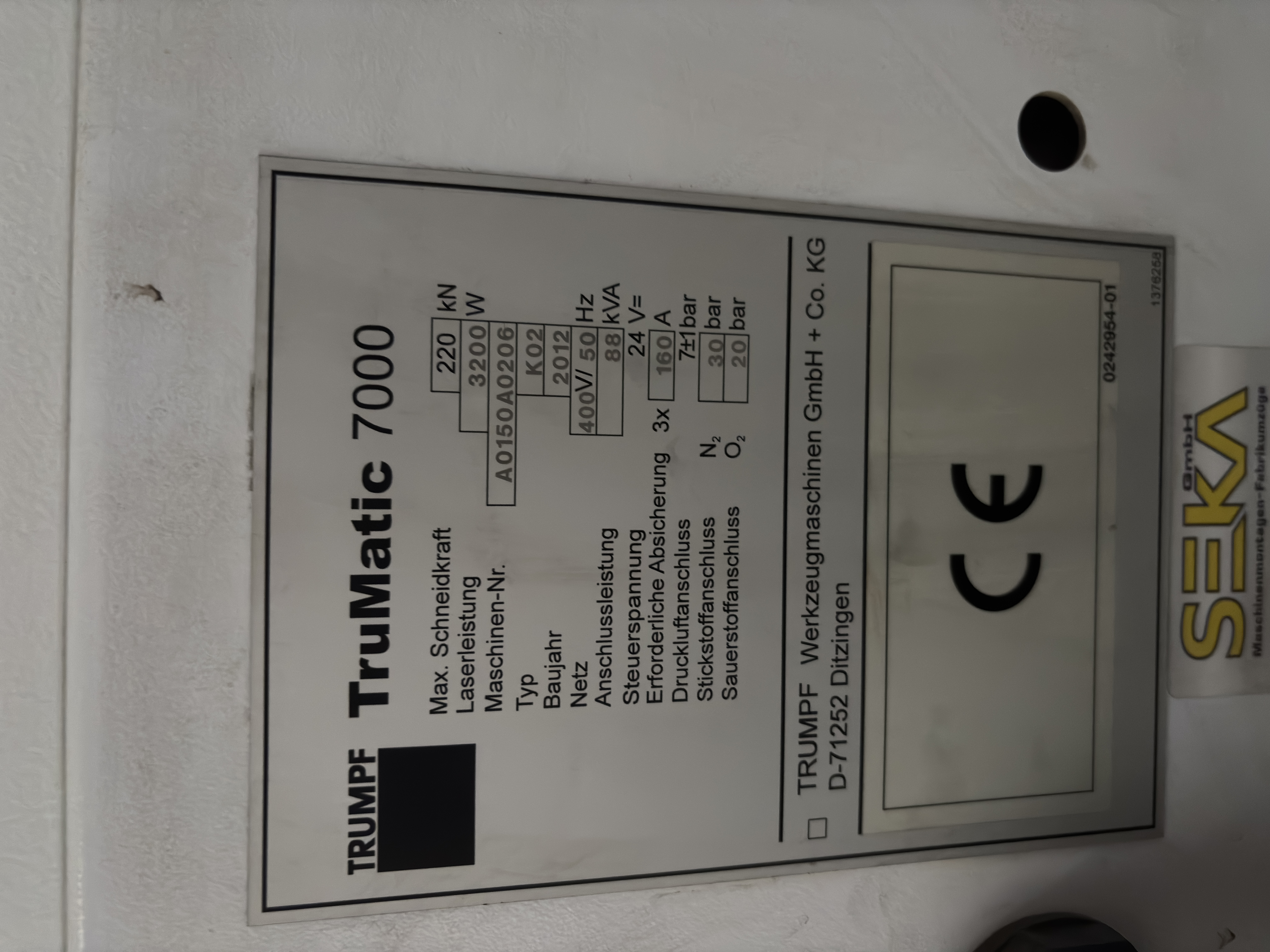 TRUMPF TruMatic 7000 Large Format YOM 2012