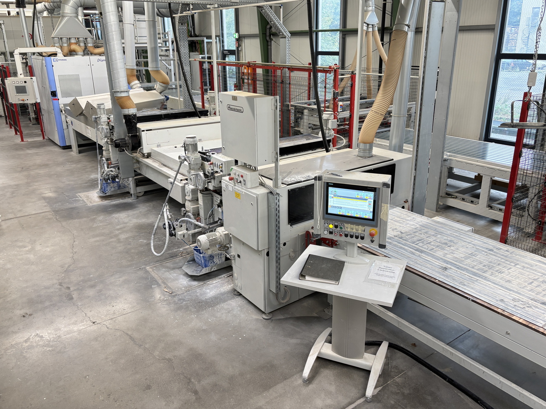 Professionally Refurbished Surface Finishing Line – Bütfering, Bürkle, Venjakob, Cefla, Kraft Alphamatic with Spray Coating Robot & UV Dryer