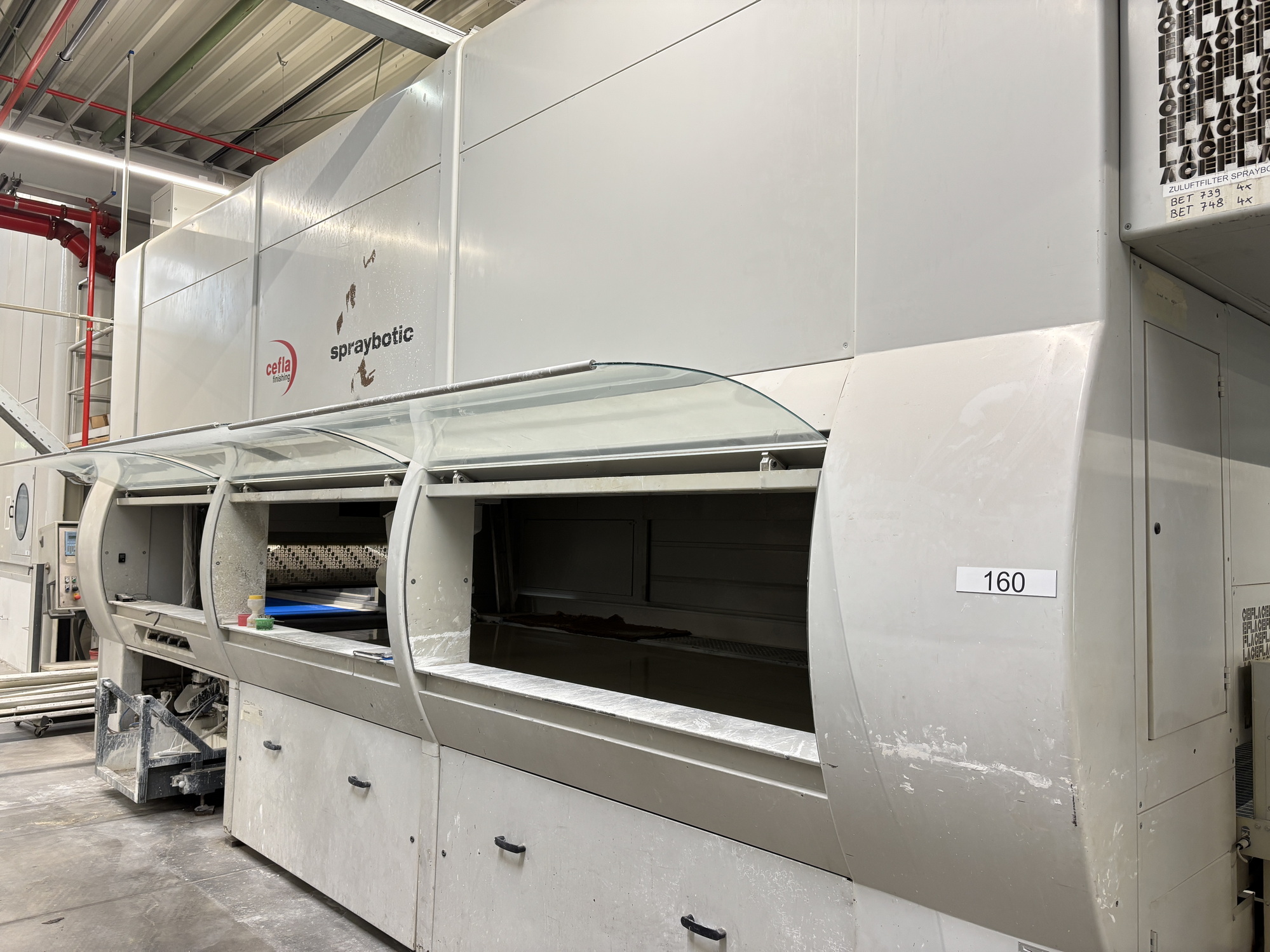 Professionally Refurbished Surface Finishing Line – Bütfering, Bürkle, Venjakob, Cefla, Kraft Alphamatic with Spray Coating Robot & UV Dryer