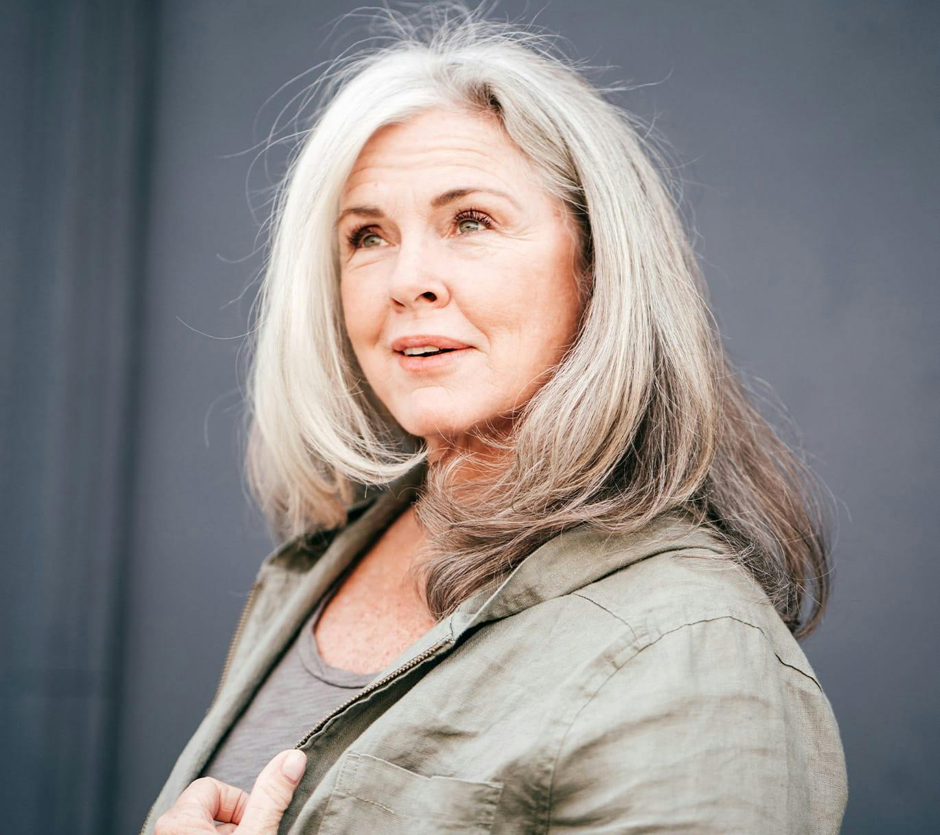 woman in grey jacket