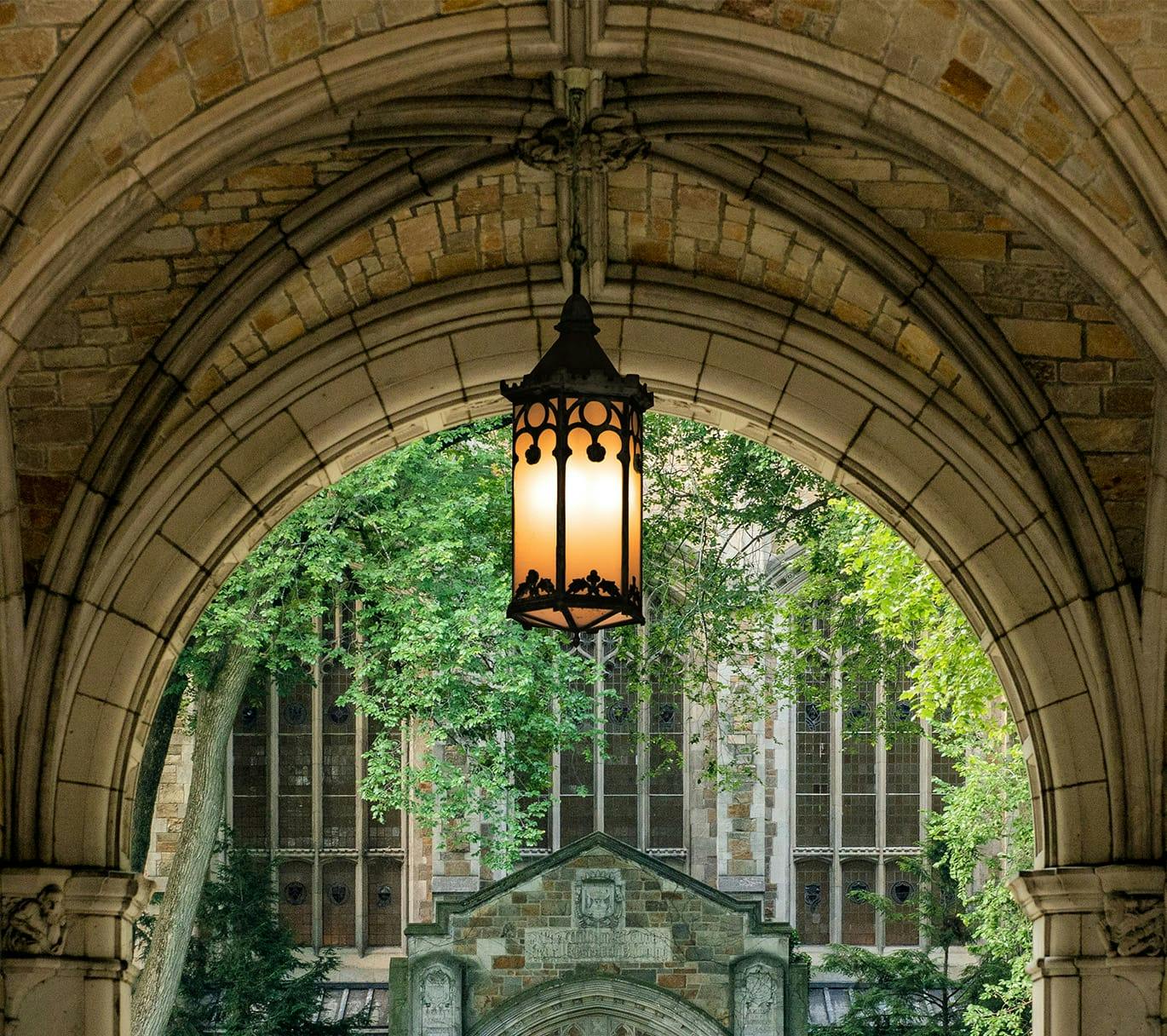 ornate light under arch
