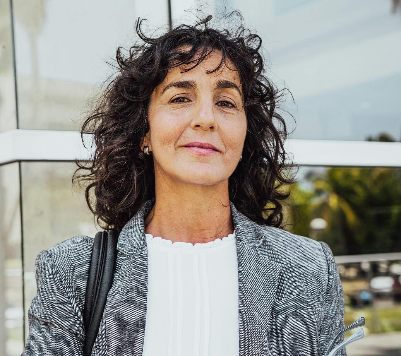 woman outside building