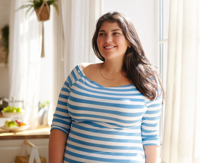 woman in stripped shirt