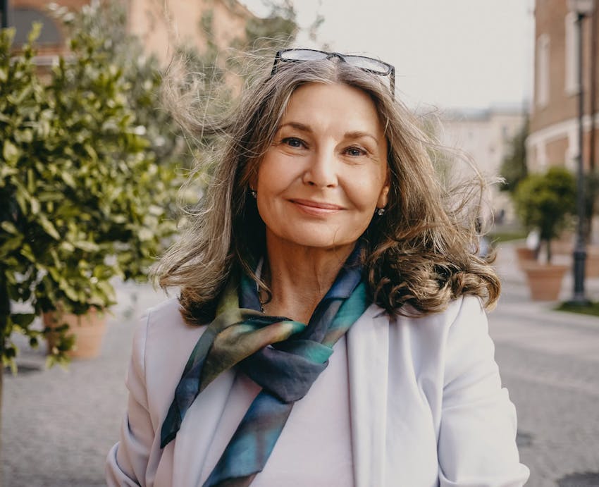 woman smiling outside