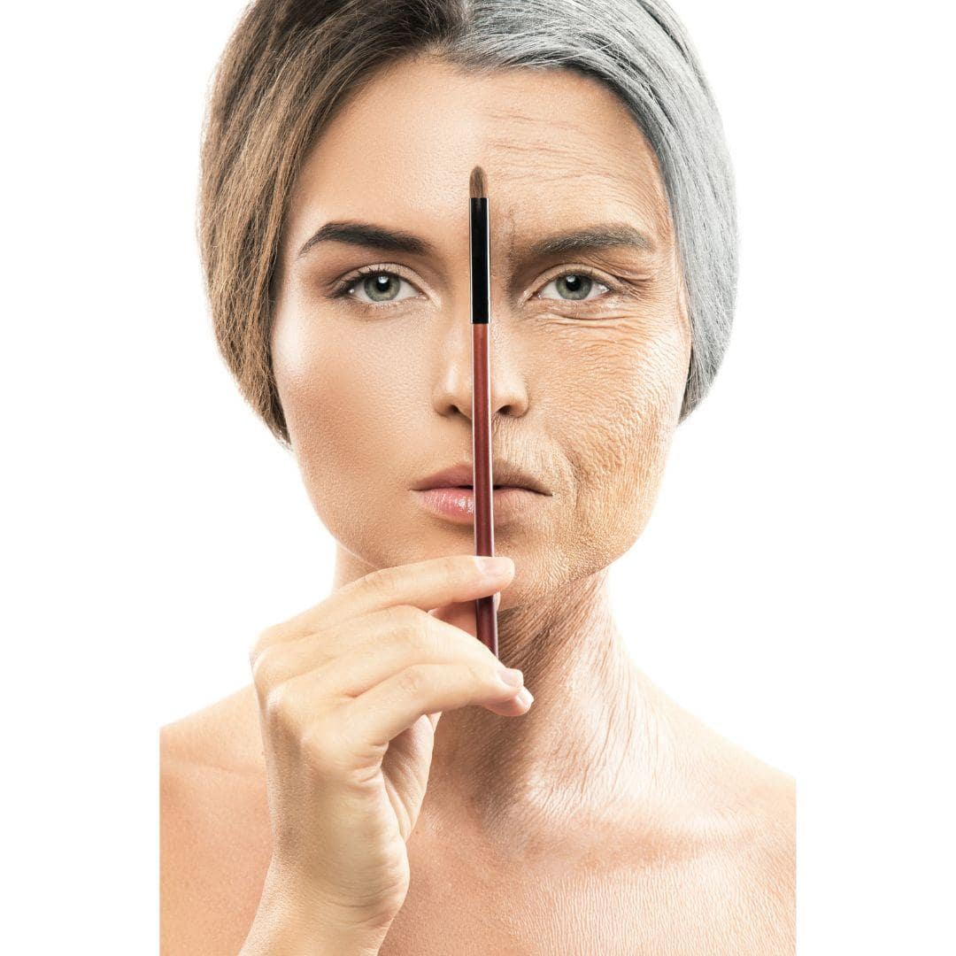 example of womans face aging on one side