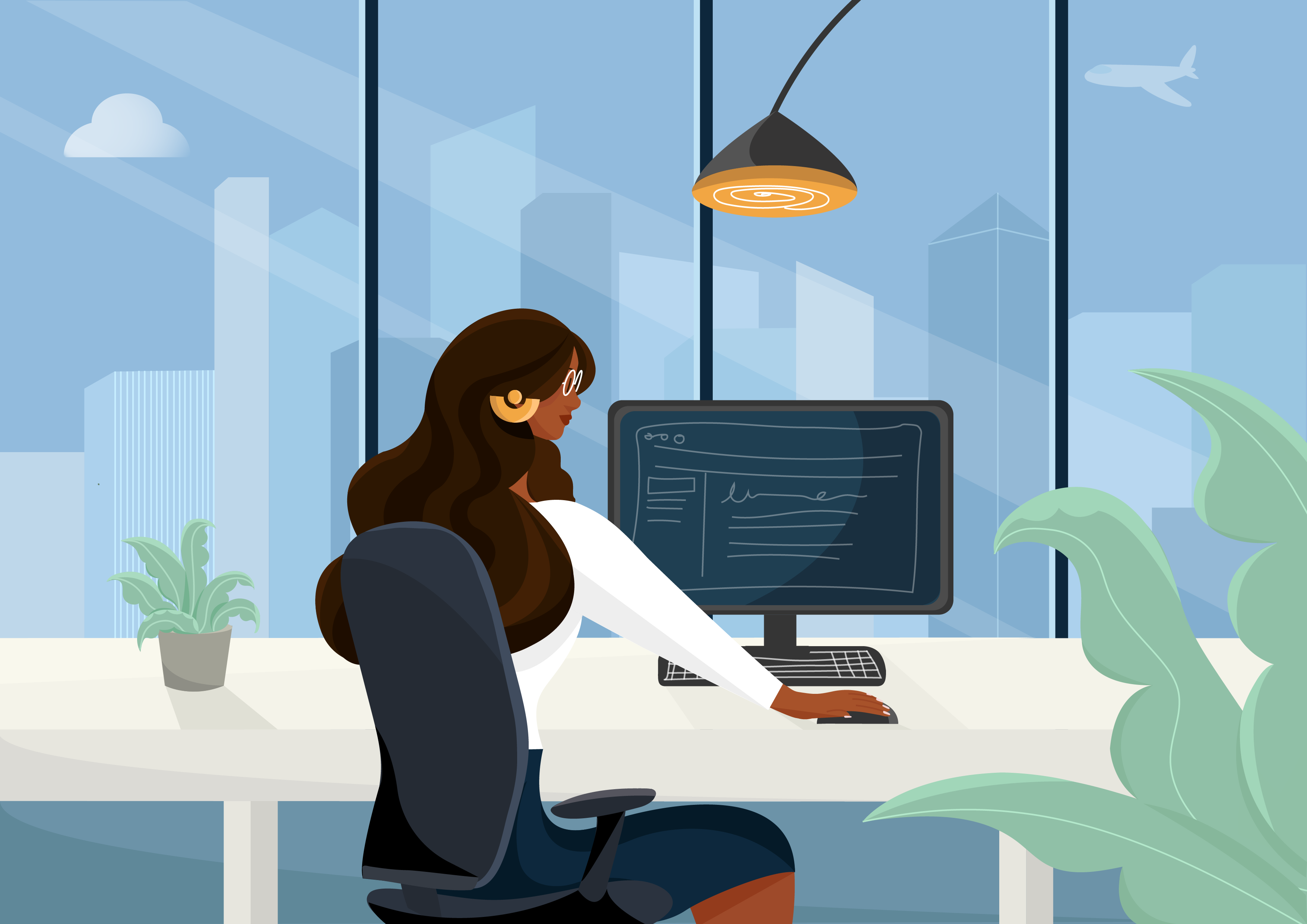 Illustration of women at a computer screen
