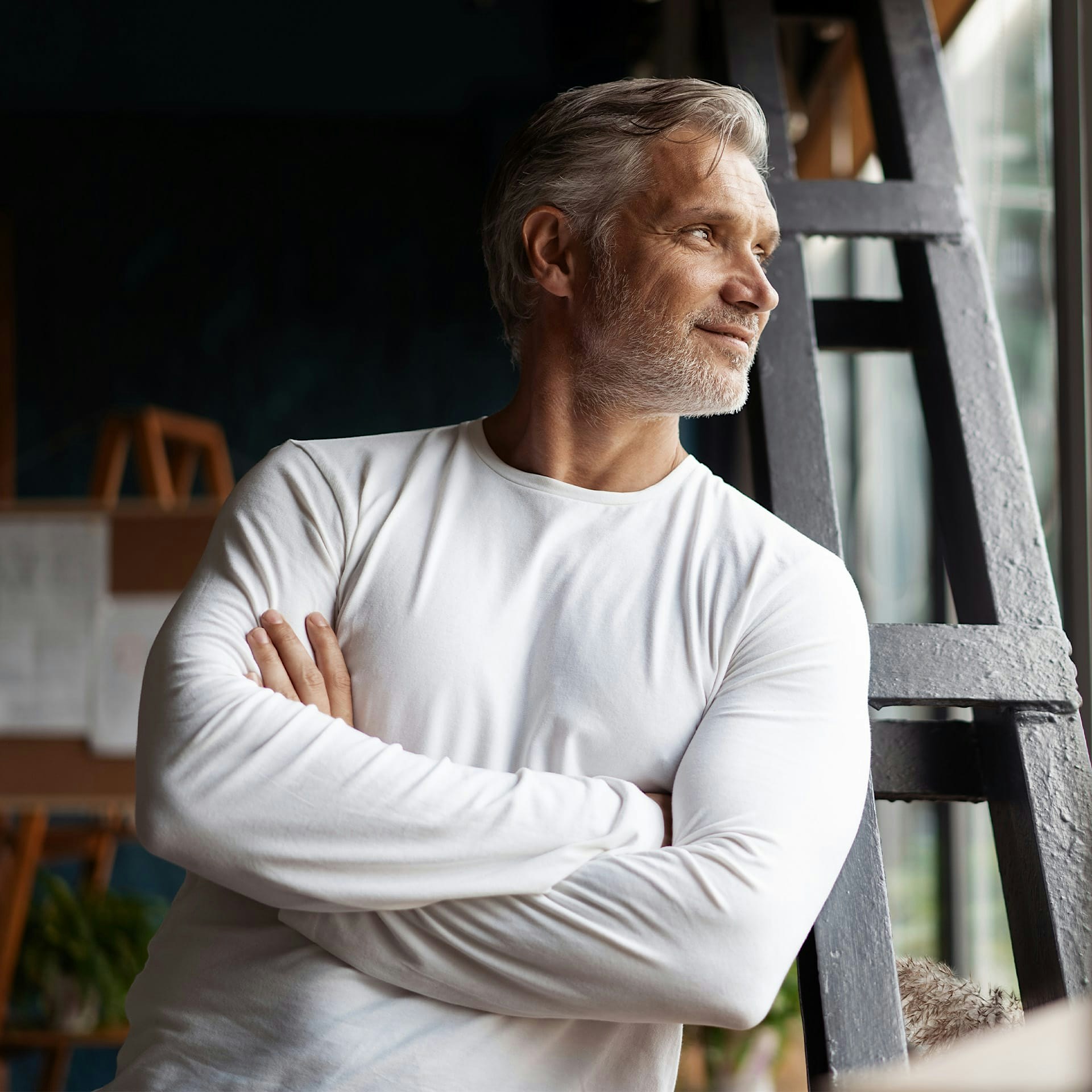 man in a long sleeve white shirt