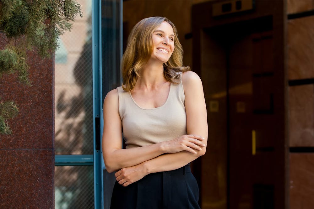 woman outside smiling