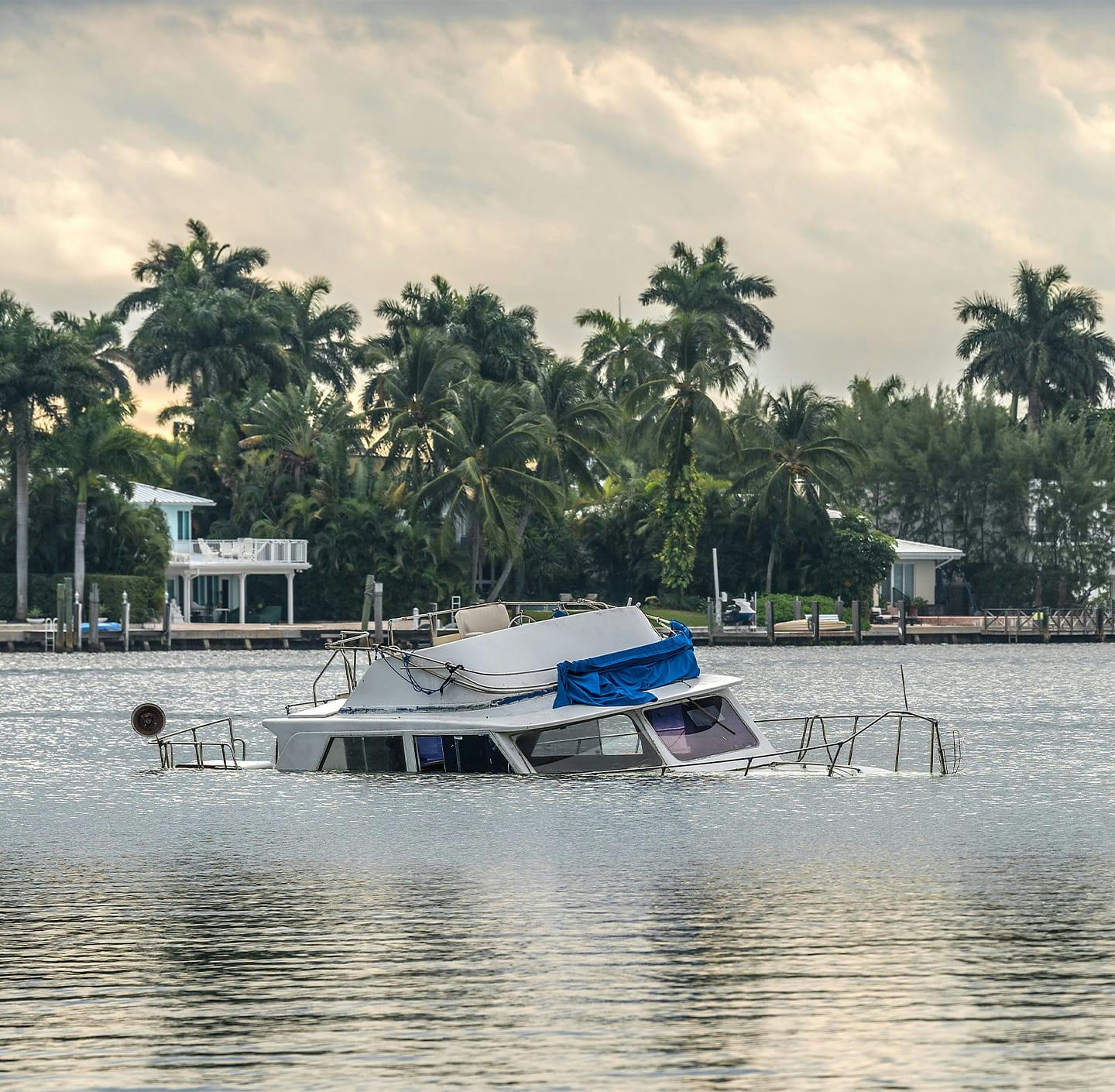 Boat sinking in bay