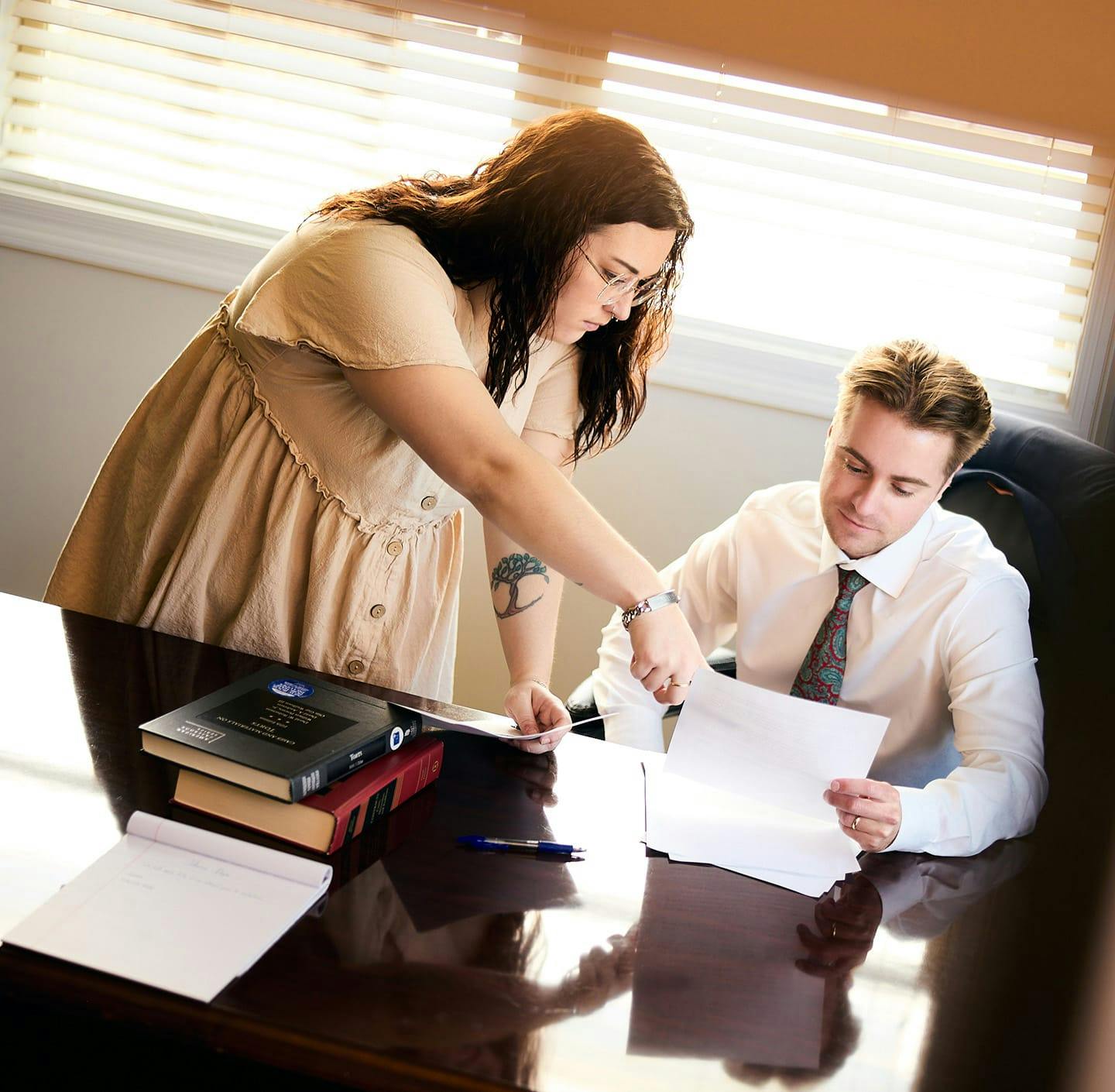 Caleb reviewing documents