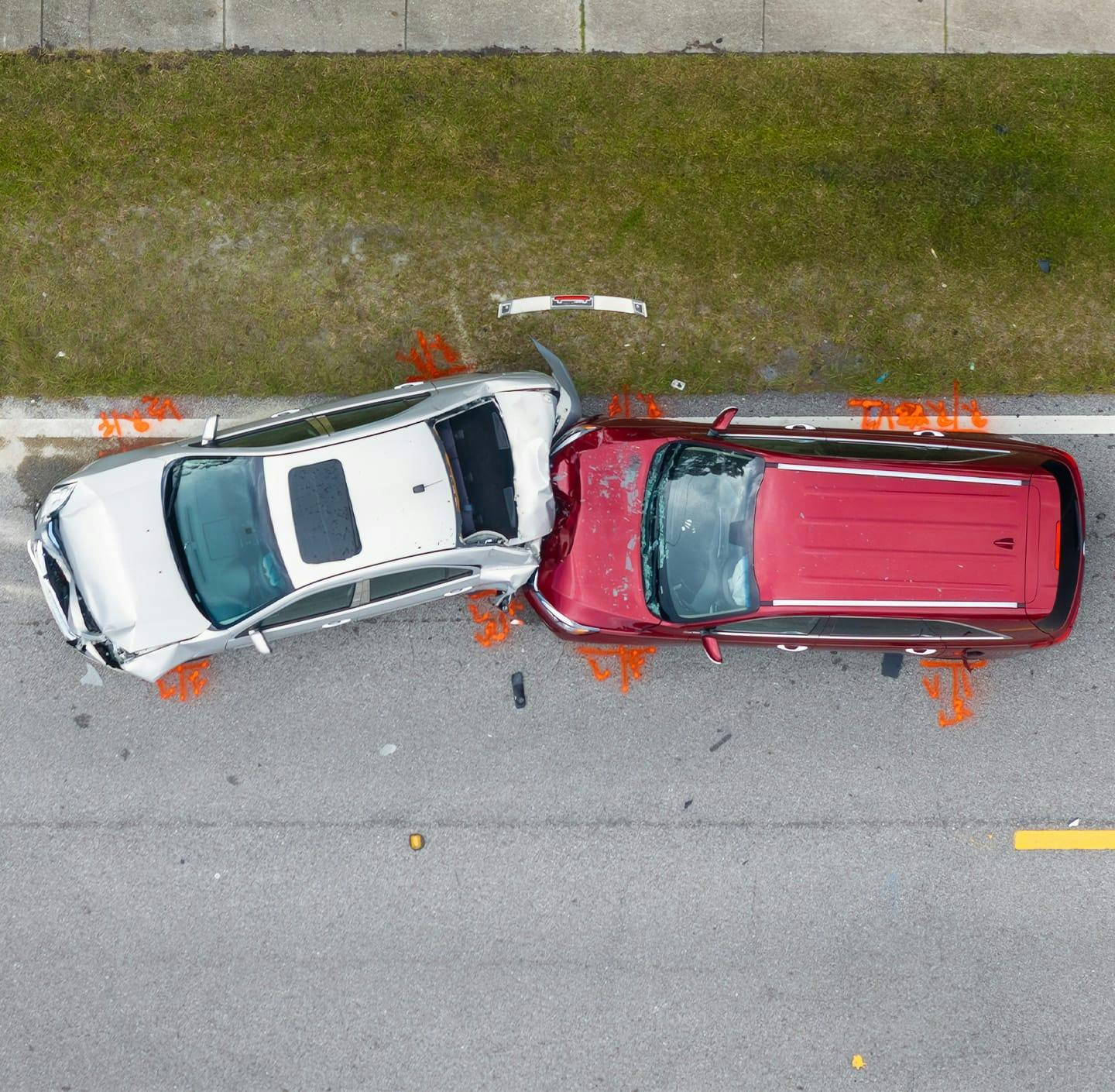 Overhead shot of car accident