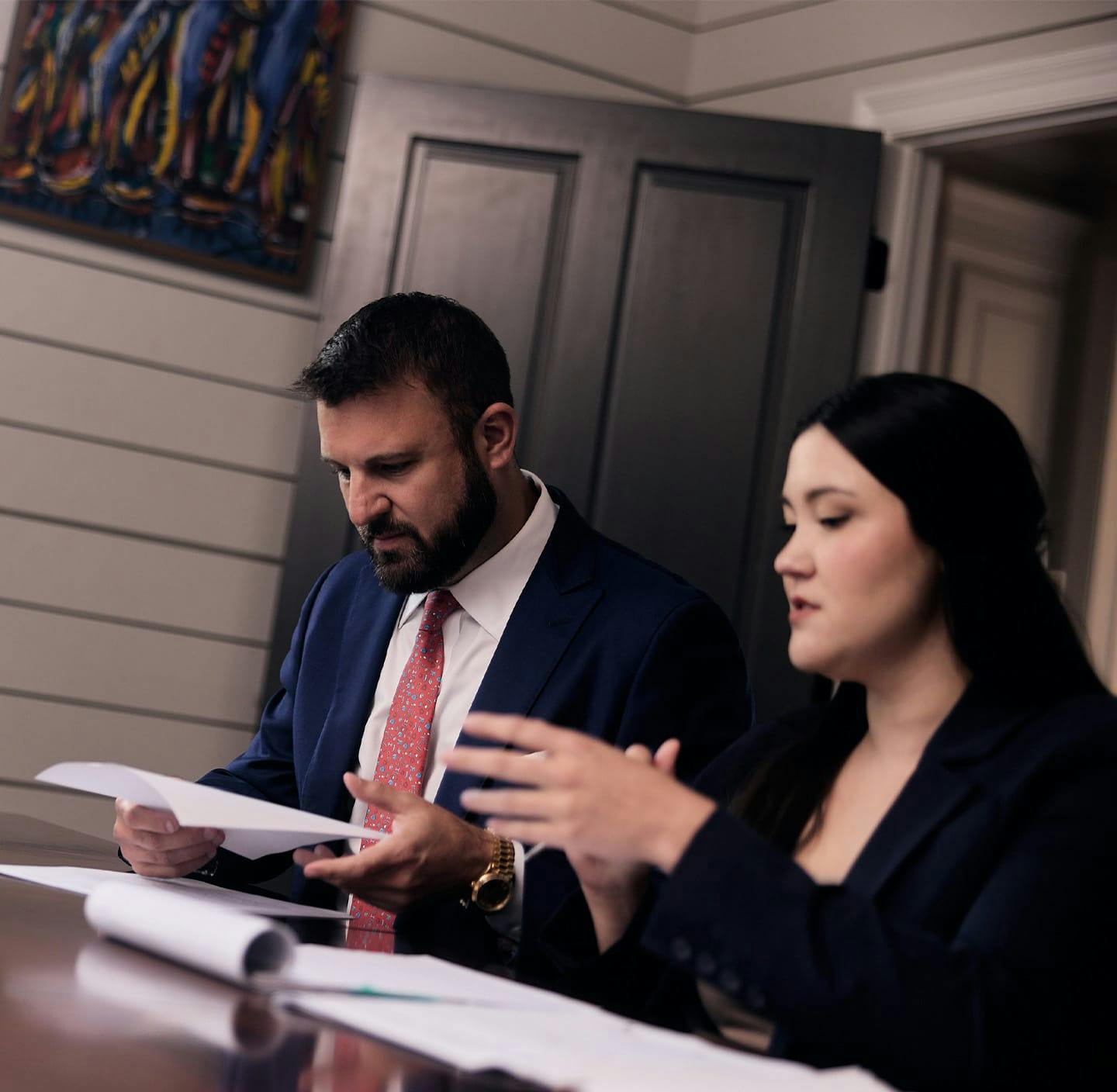 Mike and Tes reviewing document