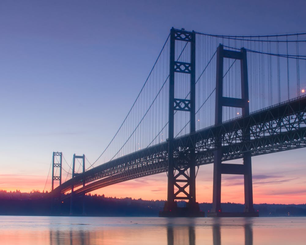 sunset with bridge over the water