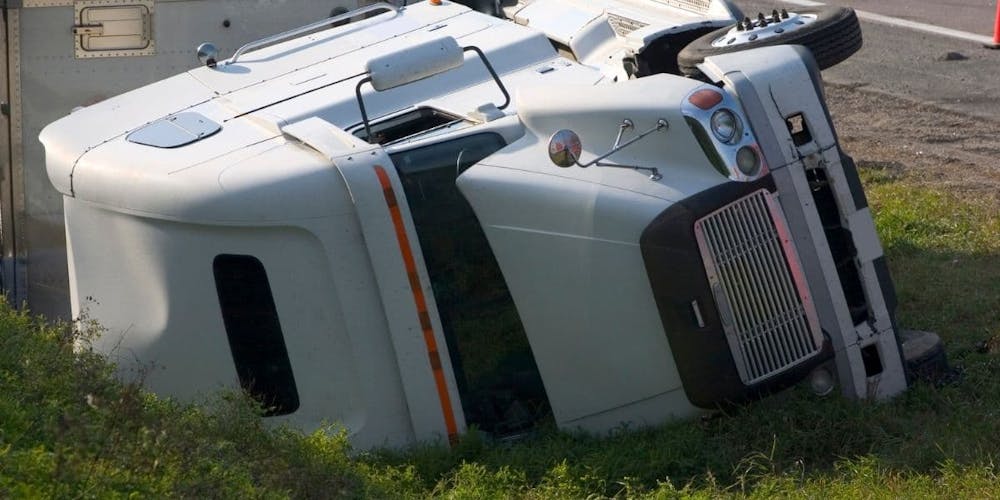 Semi truck flipped over
