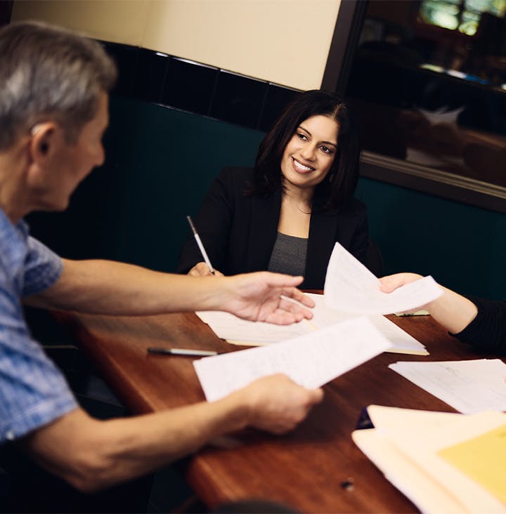 attorney working with client