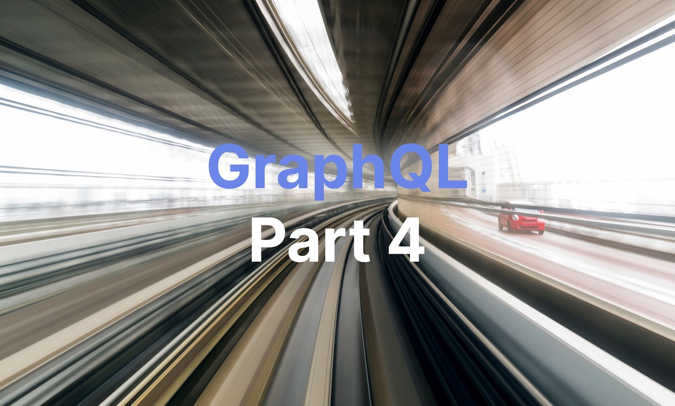 Unscharfe Tunnelansicht mit Bewegungslinien, mit dem Text „GraphQL Teil 4“ in der Mitte.