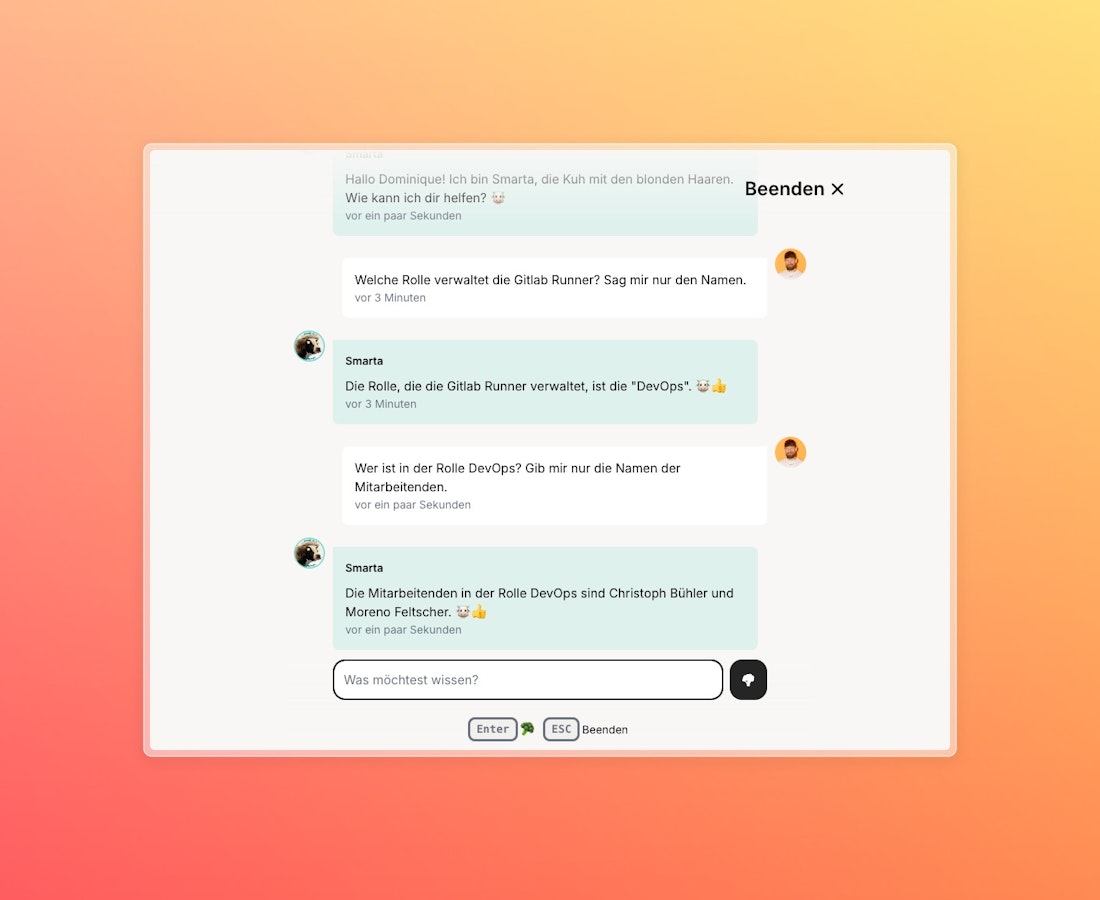 Chat-Verlauf mit unserem Chatbot Smarta