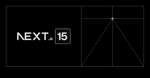 Next.js 15 Logo auf schwarzem Hintergrund mit geometrischen Linienmustern.