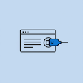 Ein Webbrowser-Fenster mit einem blauen USB-Steckersymbol, das ein Smiley-Gesicht zeigt, das mit einem runden Anschluss verbunden ist, auf hellblauem Hintergrund.
