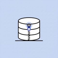 Eine einfache Illustration einer Datenbank mit einem Reißverschluss und einem Schloss, die eine sichere oder verschlüsselte Datenspeicherung symbolisieren.