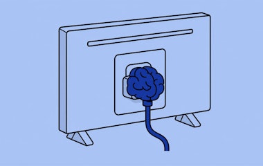 Illustration eines Fernsehers mit einem Stecker hintendran der aussieht wie ein Gehirn Illustration eines Fernsehers mit einem Stecker hintendran der aussieht wie ein Gehirn