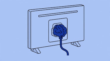 Illustration eines Fernsehers mit einem Stecker hintendran der aussieht wie ein Gehirn